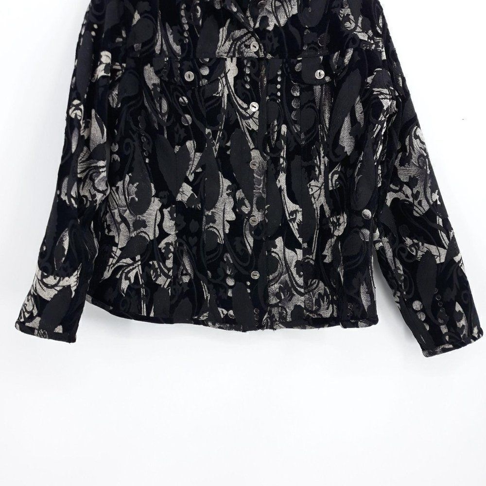 Vtg 80's Chico's Blazer Jacket Shacket Jacquard Tapestry Abstract Black Size 2 - Picture 3 of 8